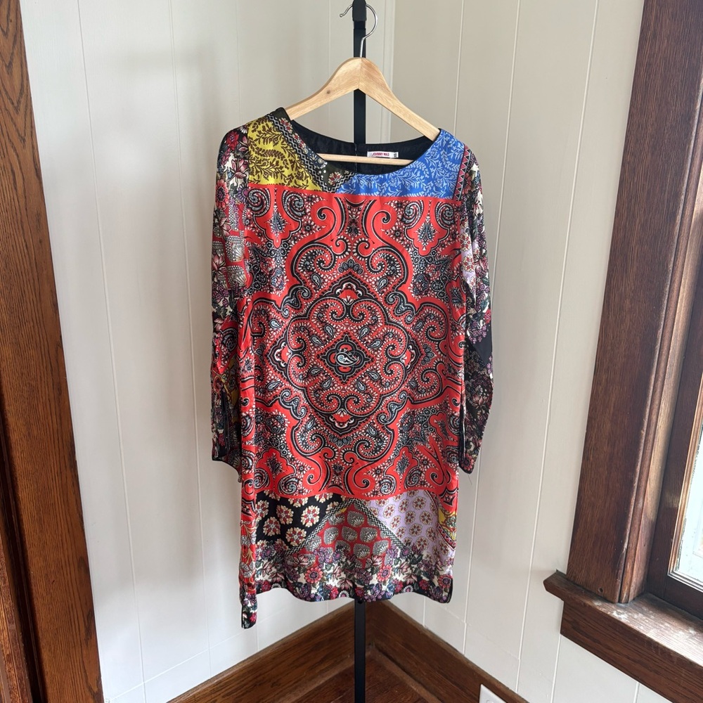 Johnny Was Womens XS Moa Kabelo Tunic Spanish Tile Lightweight Silk Mini Dress